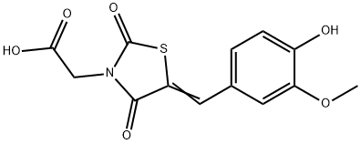 [5-(4-hydroxy-3-methoxybenzylidene)-2,4-dioxo-1,3-thiazolidin-3-yl]acetic acid Struktur