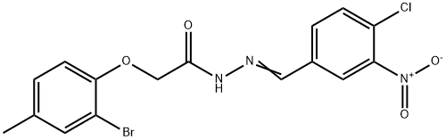 2-(2-bromo-4-methylphenoxy)-N'-{4-chloro-3-nitrobenzylidene}acetohydrazide Struktur