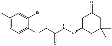 2-(2-bromo-4-methylphenoxy)-N'-(3,3-dimethyl-5-oxocyclohexylidene)acetohydrazide Struktur