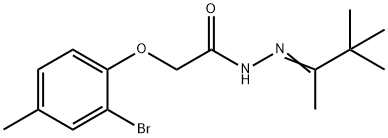 2-(2-bromo-4-methylphenoxy)-N'-(1,2,2-trimethylpropylidene)acetohydrazide Struktur