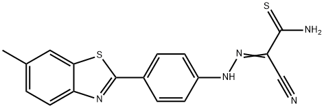 2-cyano-2-{[4-(6-methyl-1,3-benzothiazol-2-yl)phenyl]hydrazono}ethanethioamide Struktur