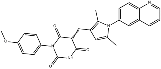 5-{[2,5-dimethyl-1-(6-quinolinyl)-1H-pyrrol-3-yl]methylene}-1-(4-methoxyphenyl)-2,4,6(1H,3H,5H)-pyrimidinetrione Struktur