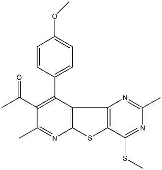 1-[9-(4-methoxyphenyl)-2,7-dimethyl-4-(methylsulfanyl)pyrido[3',2':4,5]thieno[3,2-d]pyrimidin-8-yl]ethanone Struktur