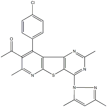 1-[9-(4-chlorophenyl)-4-(3,5-dimethyl-1H-pyrazol-1-yl)-2,7-dimethylpyrido[3',2':4,5]thieno[3,2-d]pyrimidin-8-yl]ethanone Struktur