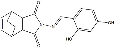 4-[(2,4-dihydroxybenzylidene)amino]-4-azatricyclo[5.2.2.0~2,6~]undec-8-ene-3,5-dione Struktur