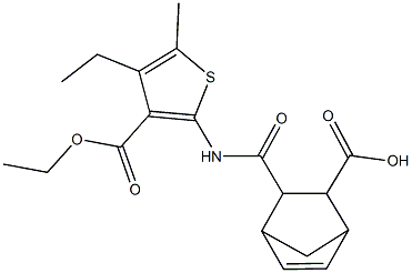 3-({[3-(ethoxycarbonyl)-4-ethyl-5-methyl-2-thienyl]amino}carbonyl)bicyclo[2.2.1]hept-5-ene-2-carboxylic acid Struktur