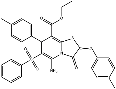 ethyl 5-amino-2-(4-methylbenzylidene)-7-(4-methylphenyl)-3-oxo-6-(phenylsulfonyl)-2,3-dihydro-7H-[1,3]thiazolo[3,2-a]pyridine-8-carboxylate Struktur