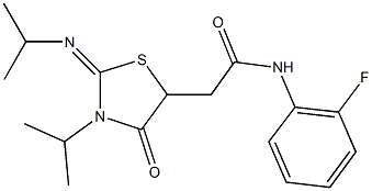 N-(2-fluorophenyl)-2-[3-isopropyl-2-(isopropylimino)-4-oxo-1,3-thiazolidin-5-yl]acetamide Struktur