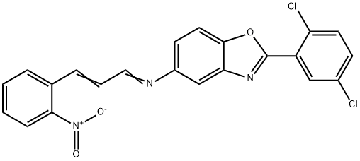 2-(2,5-dichlorophenyl)-5-[(3-{2-nitrophenyl}-2-propenylidene)amino]-1,3-benzoxazole Struktur