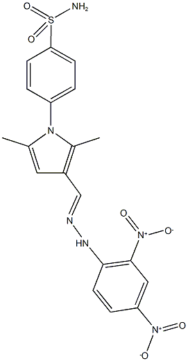 4-[3-(2-{2,4-bisnitrophenyl}carbohydrazonoyl)-2,5-dimethyl-1H-pyrrol-1-yl]benzenesulfonamide Struktur