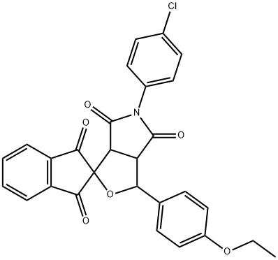 5-(4-chlorophenyl)-1-(4-ethoxyphenyl)-3a,6a-dihydrosprio[1H-furo[3,4-c]pyrrole-3,2'-(1'H)-indene]-1',3',4,6(2'H,3H,5H)-tetrone Struktur