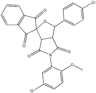 5-(5-chloro-2-methoxyphenyl)-1-(4-chlorophenyl)dihydro-1',3',4,6(2'H,3H,5H)-tetraoxospiro(1H-furo[3,4-c]pyrrole-3,2'-[1'H]-indene) Struktur