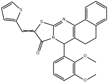 7-(2,3-dimethoxyphenyl)-10-(thien-2-ylmethylene)-5,7-dihydro-6H-benzo[h][1,3]thiazolo[2,3-b]quinazolin-9(10H)-one Struktur