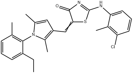 2-[(3-chloro-2-methylphenyl)imino]-5-{[1-(2-ethyl-6-methylphenyl)-2,5-dimethyl-1H-pyrrol-3-yl]methylene}-1,3-thiazolidin-4-one Struktur