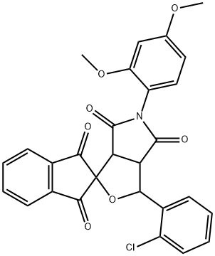 5-(2,4-dimethoxyphenyl)-1-(2-chlorophenyl)dihydro-1',3',4,6(2'H,3H,5H)-tetraoxospiro(1H-furo[3,4-c]pyrrole-3,2'-[1'H]-indene) Struktur