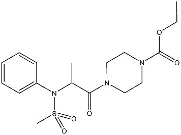 ethyl 4-{2-[(methylsulfonyl)anilino]propanoyl}-1-piperazinecarboxylate Struktur