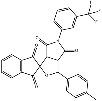 1-(4-methylphenyl)-5-[3-(trifluoromethyl)phenyl]-3a,6a-dihydrospiro(1H-furo[3,4-c]pyrrole-3,2'-[1'H]-indene)-1',3',4,6(2'H,3H,5H)-tetrone Struktur