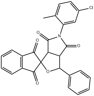 1-phenyl-5-(5-chloro-2-methylphenyl)-3a,6a-dihydrospiro(1H-furo[3,4-c]pyrrole-3,2'-[1'H]-indene)-1',3',4,6(2'H,3H,5H)-tetrone Struktur