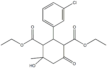 diethyl 2-(3-chlorophenyl)-4-hydroxy-4-methyl-6-oxo-1,3-cyclohexanedicarboxylate Struktur