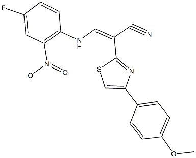 3-{4-fluoro-2-nitroanilino}-2-[4-(4-methoxyphenyl)-1,3-thiazol-2-yl]acrylonitrile Struktur