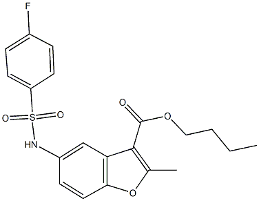 butyl 5-{[(4-fluorophenyl)sulfonyl]amino}-2-methyl-1-benzofuran-3-carboxylate Struktur