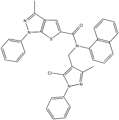 N-[(5-chloro-3-methyl-1-phenyl-1H-pyrazol-4-yl)methyl]-3-methyl-N-(1-naphthyl)-1-phenyl-1H-thieno[2,3-c]pyrazole-5-carboxamide Struktur