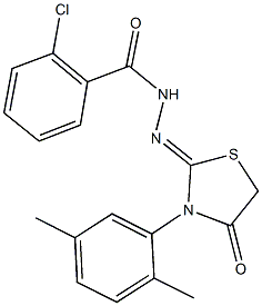 2-chloro-N'-[3-(2,5-dimethylphenyl)-4-oxo-1,3-thiazolidin-2-ylidene]benzohydrazide Struktur