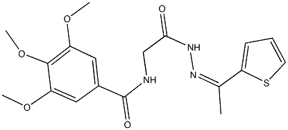 3,4,5-trimethoxy-N-(2-oxo-2-{2-[1-(2-thienyl)ethylidene]hydrazino}ethyl)benzamide Struktur