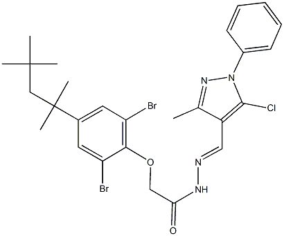 N'-[(5-chloro-3-methyl-1-phenyl-1H-pyrazol-4-yl)methylene]-2-[2,6-dibromo-4-(1,1,3,3-tetramethylbutyl)phenoxy]acetohydrazide Struktur