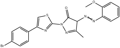 2-[4-(4-bromophenyl)-1,3-thiazol-2-yl]-4-[(2-methoxyphenyl)diazenyl]-5-methyl-2,4-dihydro-3H-pyrazol-3-one Struktur