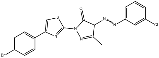 2-[4-(4-bromophenyl)-1,3-thiazol-2-yl]-4-[(3-chlorophenyl)diazenyl]-5-methyl-2,4-dihydro-3H-pyrazol-3-one Struktur