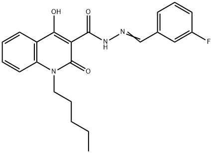 N'-(3-fluorobenzylidene)-4-hydroxy-2-oxo-1-pentyl-1,2-dihydro-3-quinolinecarbohydrazide Struktur