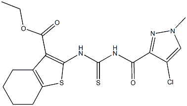 ethyl 2-[({[(4-chloro-1-methyl-1H-pyrazol-3-yl)carbonyl]amino}carbothioyl)amino]-4,5,6,7-tetrahydro-1-benzothiophene-3-carboxylate Struktur