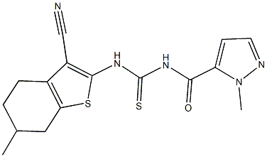 N-(3-cyano-6-methyl-4,5,6,7-tetrahydro-1-benzothien-2-yl)-N'-[(1-methyl-1H-pyrazol-5-yl)carbonyl]thiourea Struktur