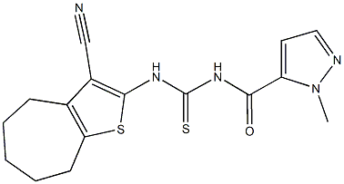 N-(3-cyano-5,6,7,8-tetrahydro-4H-cyclohepta[b]thien-2-yl)-N'-[(1-methyl-1H-pyrazol-5-yl)carbonyl]thiourea Struktur