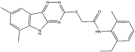 2-[(6,8-dimethyl-5H-[1,2,4]triazino[5,6-b]indol-3-yl)sulfanyl]-N-(2-ethyl-6-methylphenyl)acetamide Struktur