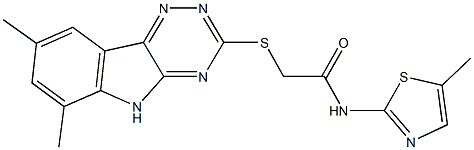 2-[(6,8-dimethyl-5H-[1,2,4]triazino[5,6-b]indol-3-yl)sulfanyl]-N-(5-methyl-1,3-thiazol-2-yl)acetamide Struktur