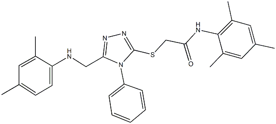 2-({5-[(2,4-dimethylanilino)methyl]-4-phenyl-4H-1,2,4-triazol-3-yl}sulfanyl)-N-mesitylacetamide Struktur