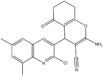 2-amino-4-(2-chloro-6,8-dimethyl-3-quinolinyl)-5-oxo-5,6,7,8-tetrahydro-4H-chromene-3-carbonitrile Struktur