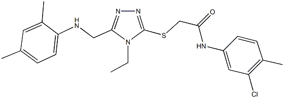 N-(3-chloro-4-methylphenyl)-2-({5-[(2,4-dimethylanilino)methyl]-4-ethyl-4H-1,2,4-triazol-3-yl}sulfanyl)acetamide Struktur