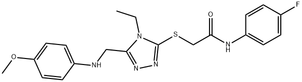 2-({4-ethyl-5-[(4-methoxyanilino)methyl]-4H-1,2,4-triazol-3-yl}sulfanyl)-N-(4-fluorophenyl)acetamide Struktur