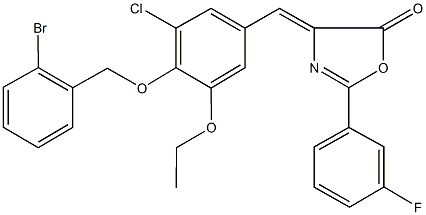 4-{4-[(2-bromobenzyl)oxy]-3-chloro-5-ethoxybenzylidene}-2-(3-fluorophenyl)-1,3-oxazol-5(4H)-one Struktur