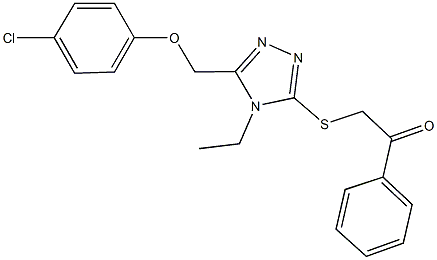 2-({5-[(4-chlorophenoxy)methyl]-4-ethyl-4H-1,2,4-triazol-3-yl}sulfanyl)-1-phenylethanone Struktur