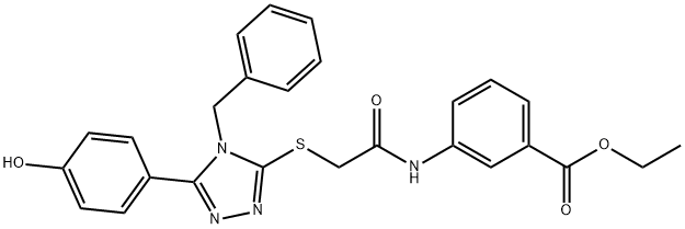 ethyl 3-[({[4-benzyl-5-(4-hydroxyphenyl)-4H-1,2,4-triazol-3-yl]sulfanyl}acetyl)amino]benzoate Struktur