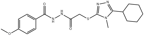 2-[(5-cyclohexyl-4-methyl-4H-1,2,4-triazol-3-yl)sulfanyl]-N'-(4-methoxybenzoyl)acetohydrazide Struktur