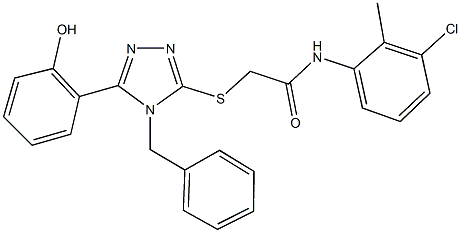 2-{[4-benzyl-5-(2-hydroxyphenyl)-4H-1,2,4-triazol-3-yl]sulfanyl}-N-(3-chloro-2-methylphenyl)acetamide Struktur