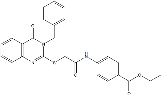 ethyl 4-({[(3-benzyl-4-oxo-3,4-dihydro-2-quinazolinyl)sulfanyl]acetyl}amino)benzoate Struktur