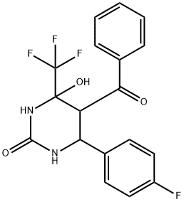 5-benzoyl-6-(4-fluorophenyl)-4-hydroxy-4-(trifluoromethyl)tetrahydropyrimidin-2(1H)-one Struktur