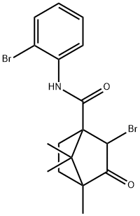 2-bromo-N-(2-bromophenyl)-4,7,7-trimethyl-3-oxobicyclo[2.2.1]heptane-1-carboxamide Struktur