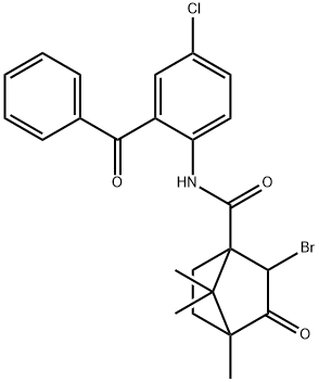 N-(2-benzoyl-4-chlorophenyl)-2-bromo-4,7,7-trimethyl-3-oxobicyclo[2.2.1]heptane-1-carboxamide Struktur